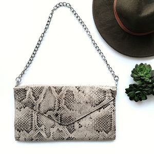 Mossimo Snakeskin Print Envelope Clutch with Removable Silver Chain